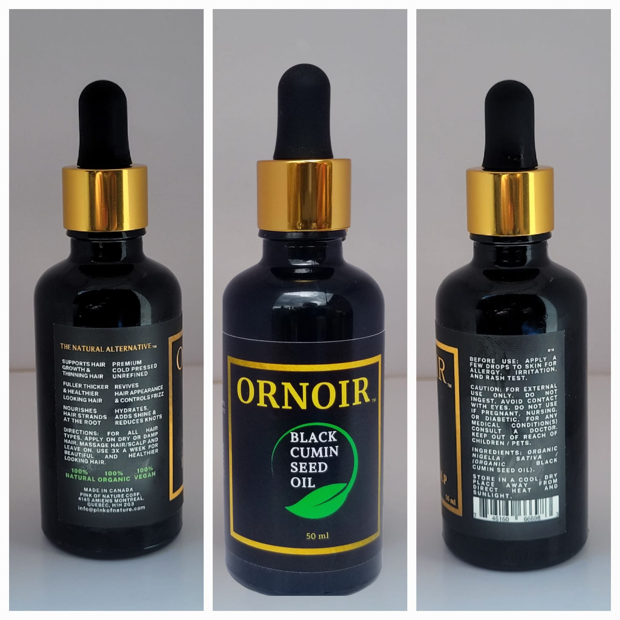 Ornoir Black Cumin Seed Oil, Organic 100% Pure and Natural, Vegan, Soothing, for Skin Health, Cuts, Wounds, Rashes, Irritation and also for Overall Hair & Scalp Health