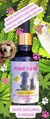 Pink Paws Dry/Itchy Skin Topical Petcare Hemp Seed Oil for Indoor Outdoor Dogs and Cats with Omega 3, 6 & 9 Fatty Acids | 50ml for Hydrating, Soothing and Aiding Dry Cracked Skin