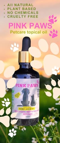 Pink Paws Dry/Itchy Skin Topical Petcare Hemp Seed Oil for Indoor Outdoor Dogs and Cats with Omega 3, 6 & 9 Fatty Acids | 50ml for Hydrating, Soothing and Aiding Dry Cracked Skin