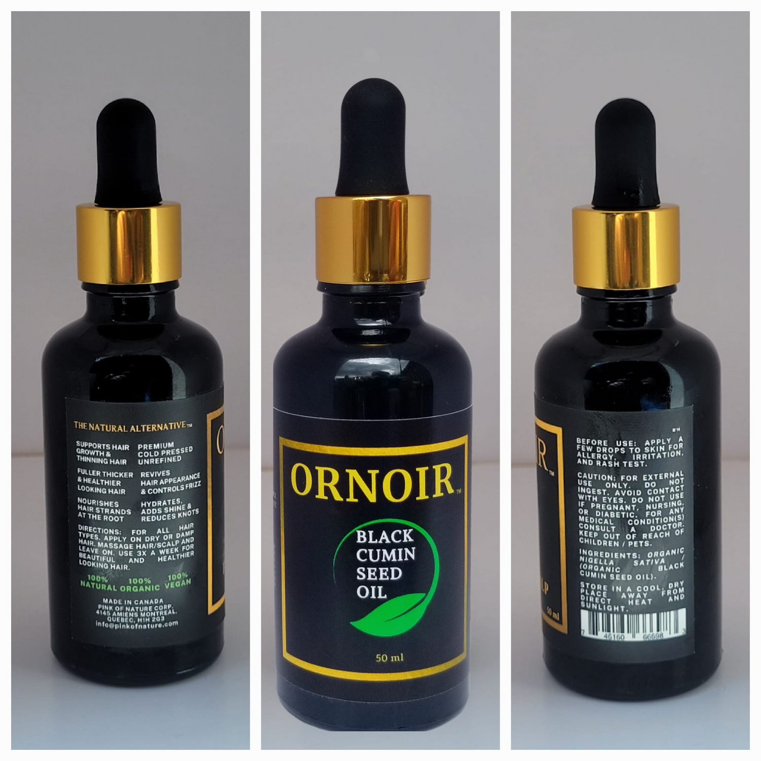 Ornoir Black Cumin Seed Oil, Organic 100% Pure and Natural, Vegan, Soothing, for Skin Health, Cuts, Wounds, Rashes, Irritation and also for Overall Hair &amp; Scalp Health