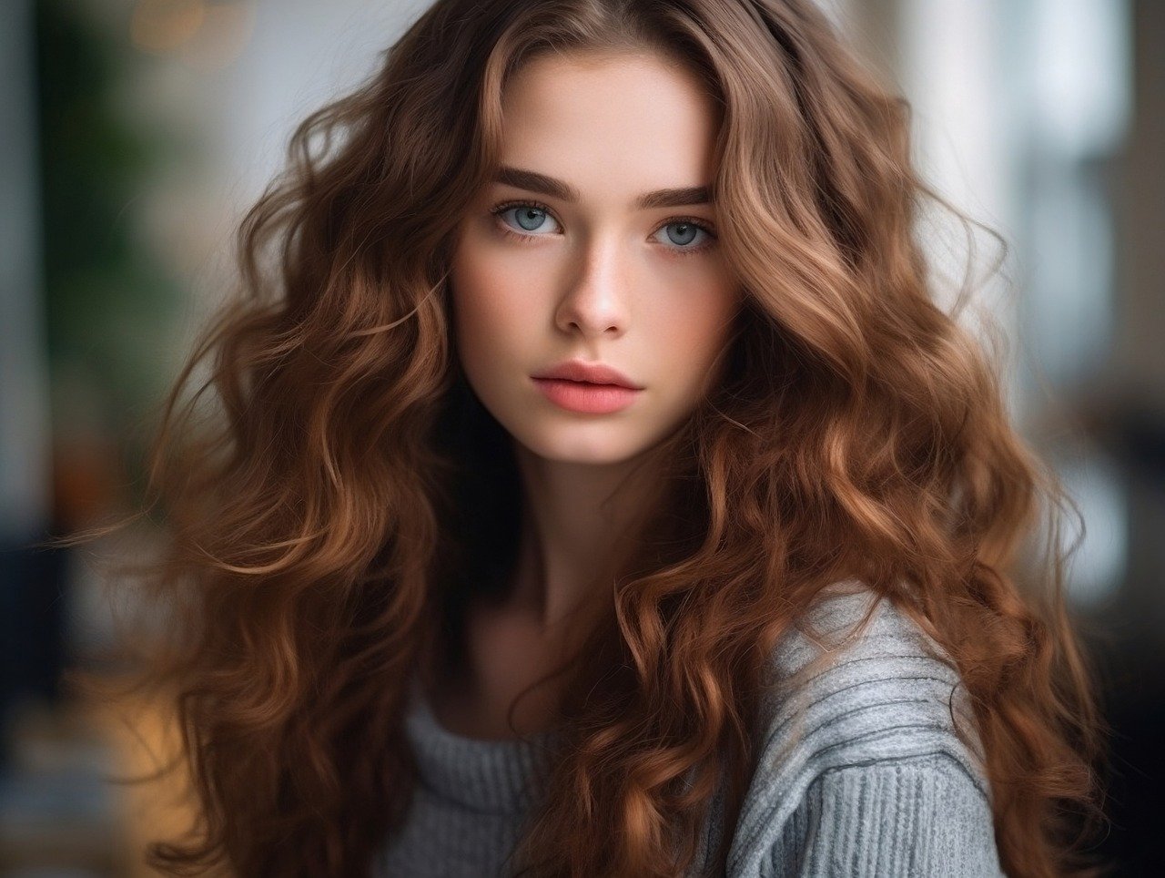 GIRL WITH GORGEOUS BEAUTIFUL FLUFFY FULL WAVY HAIR 