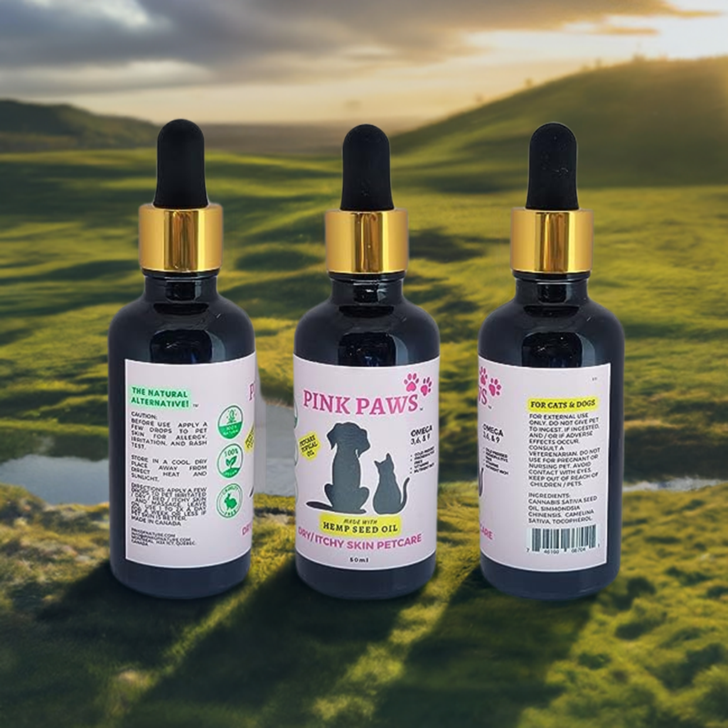 Pink Paws Dry/Itchy Skin Topical Petcare Hemp Seed Oil for Indoor Outdoor Dogs and Cats with Omega 3, 6 & 9 Fatty Acids | 50ml for Hydrating, Soothing and Aiding Dry Cracked Skin