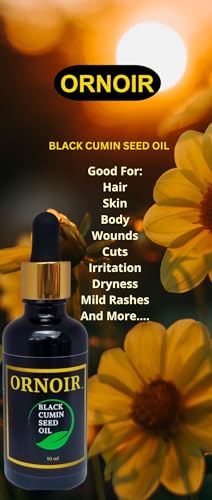 Ornoir Black Cumin Seed Oil, Organic 100% Pure and Natural, Vegan, Soothing, for Skin Health, Cuts, Wounds, Rashes, Irritation and also for Overall Hair &amp; Scalp Health